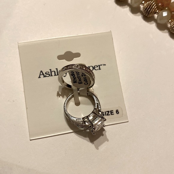 Fashion wedding ring set size 6 eternity band with large square engagement ring - Picture 1 of 3